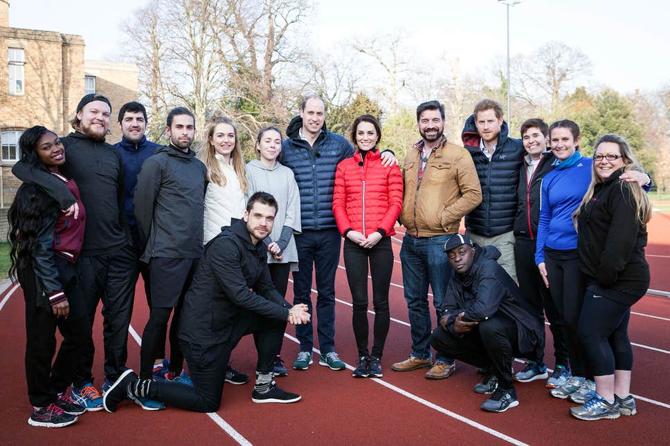 Chevy Rough on the track with Prince William, the Princess of Wales, and Prince Harry during the BBC Mind Over Marathon Heads Together training day, 2017
